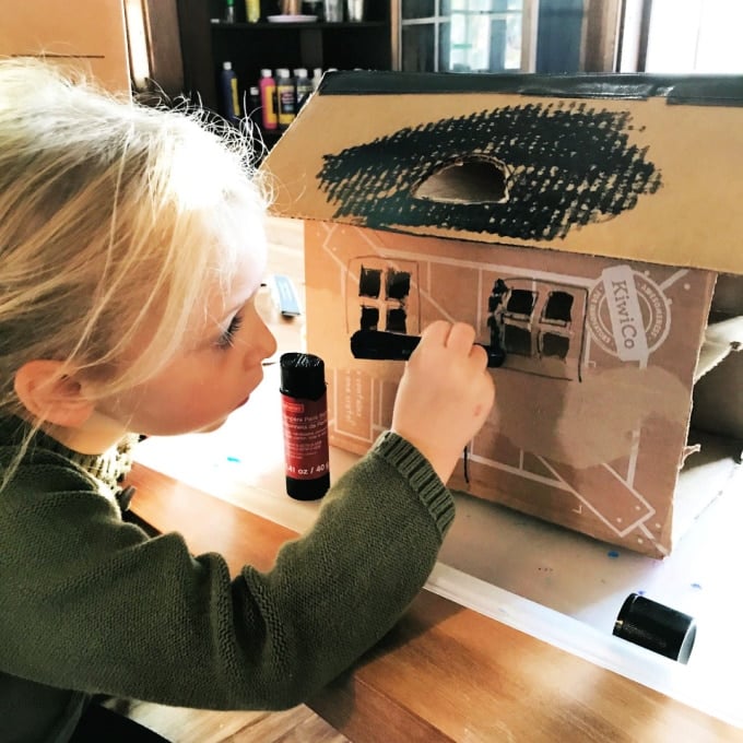 painting cardboard ghost house _ anna harpe