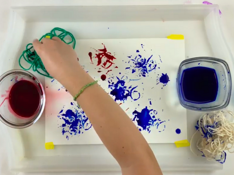 yarn painting with red and blue
