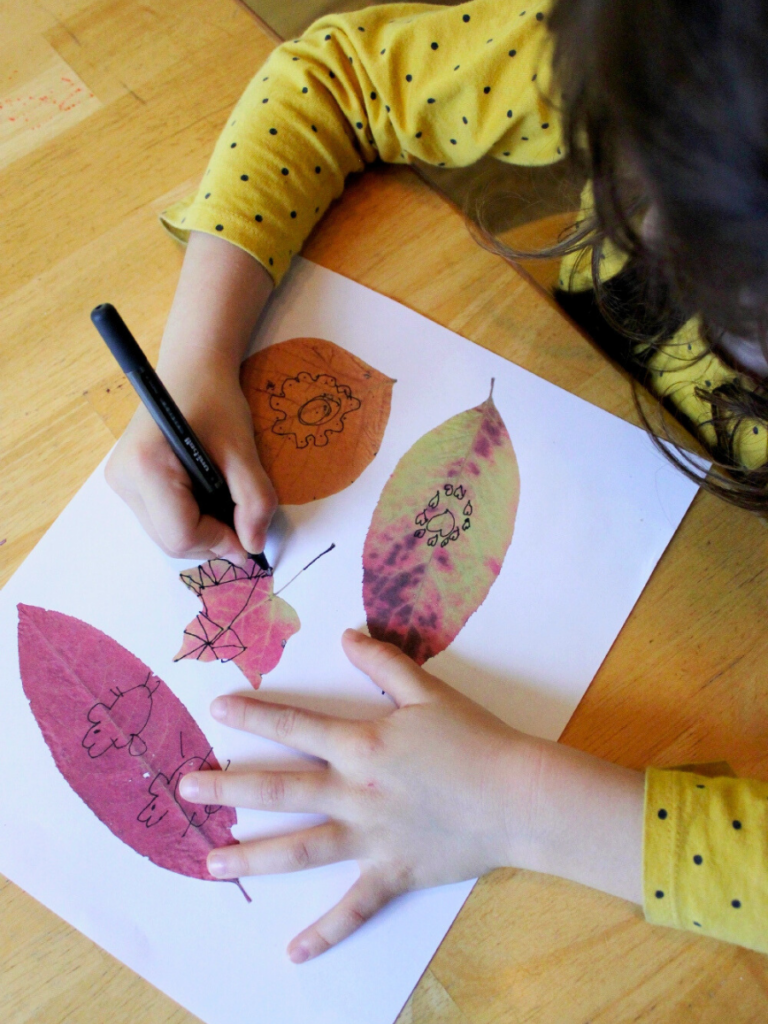 drawing on leaf paper