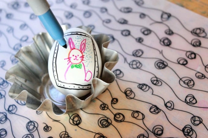 bunny drawn in frame on easter egg