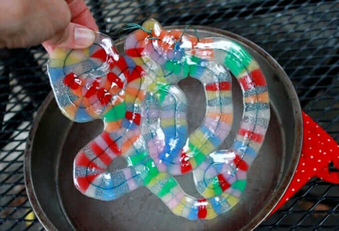 melted bead art peels easily off pan when cool