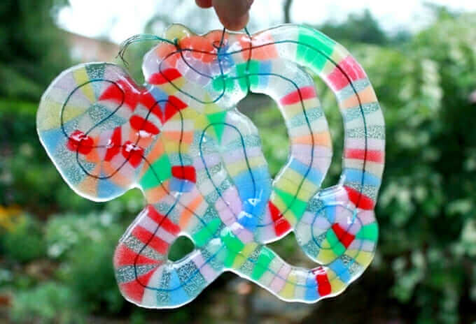 Free form melted bead art to hang in the window
