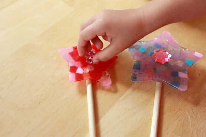 Fairy Wands With Melted Pony Beads - place jewel on star wand