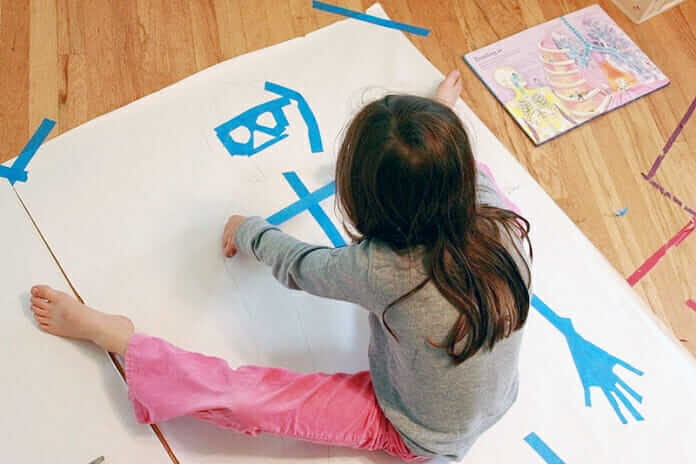 Tape Resist Skeleton Paintings – place tape