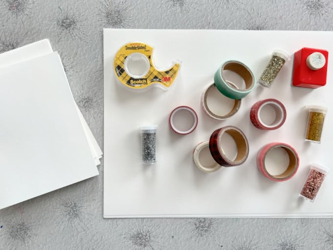 DIY Glitter Tape Christmas Cards 30 washi tape cards materials