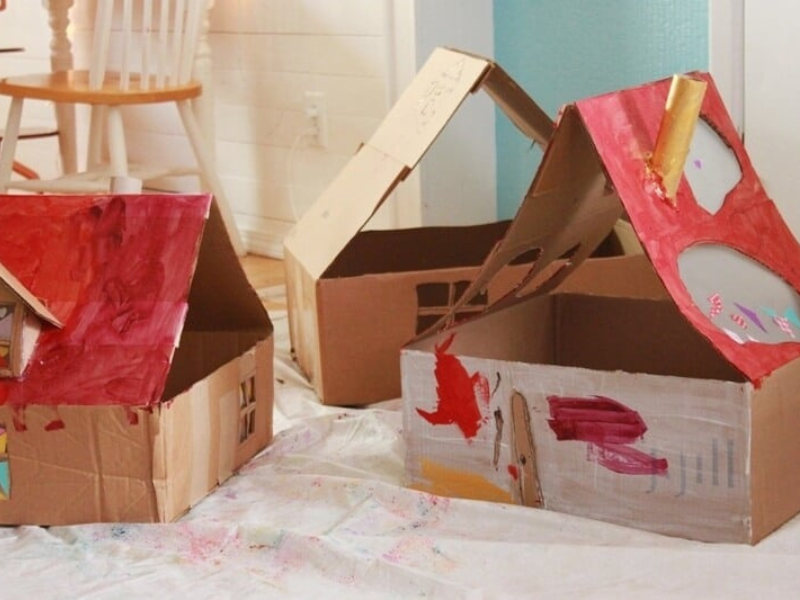 painted cardboard dollhouses