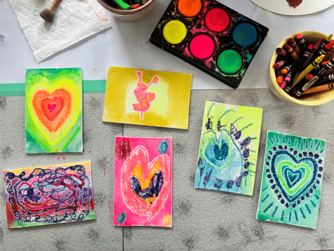 canvases with wax resist art