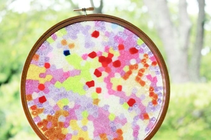 pony bead suncatchers in embroidery hoop