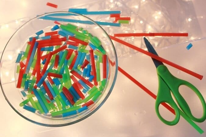 Light Table Activities for Kids - Cutting practice with straws