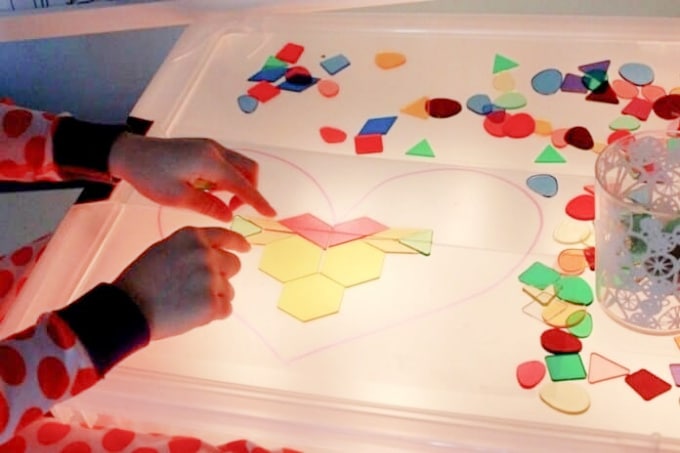 mosaic tiles on light table