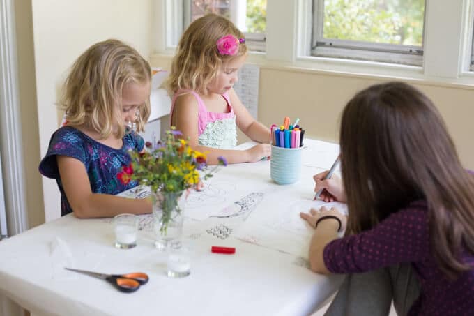 Drawing on the tissue paper for lanterns