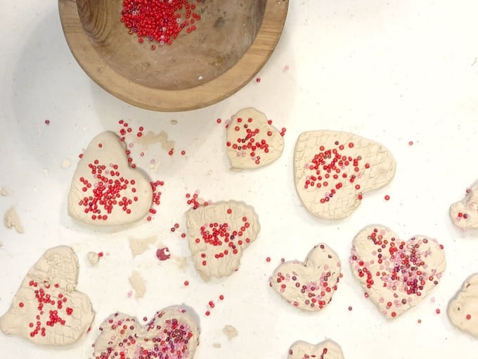 clay hearts with beads