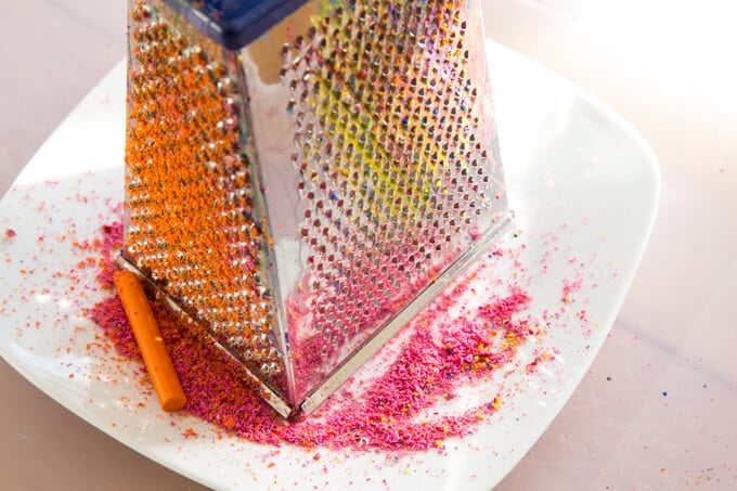 Grating crayons for melted crayon art