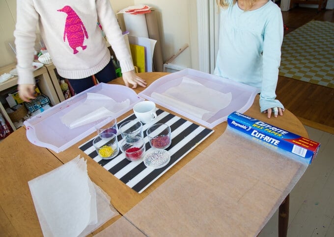 Setting up for melted crayon stained glass
