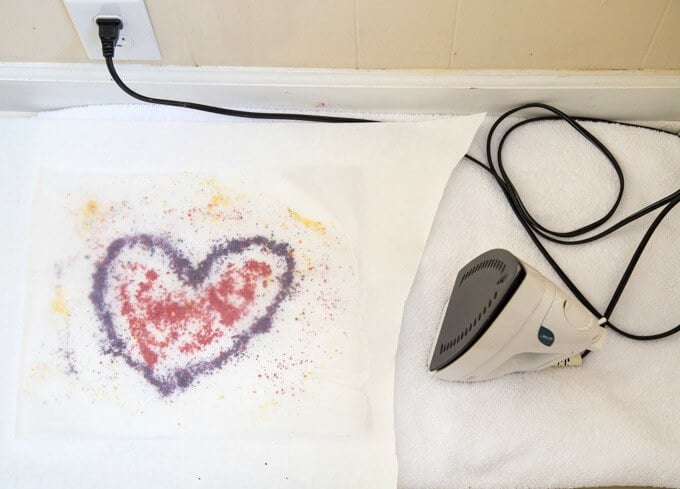 Preparing to iron crayon shavings