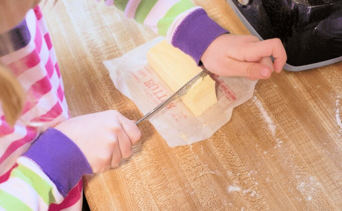 cutting butter for scones