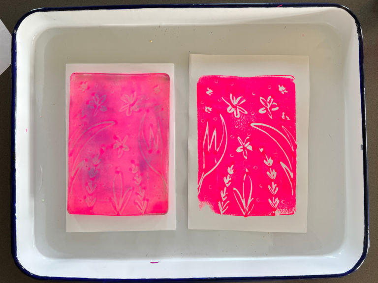 drawn design on gelatin printing