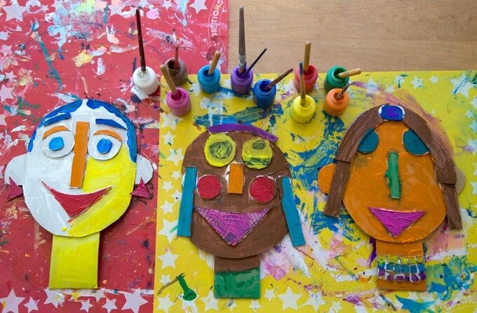 Beautifully and colorfully painted 3D cardboard portraits.