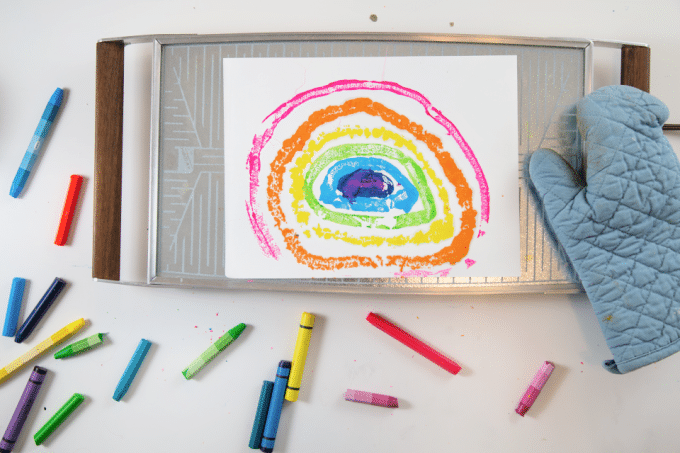 melted crayon art on tray