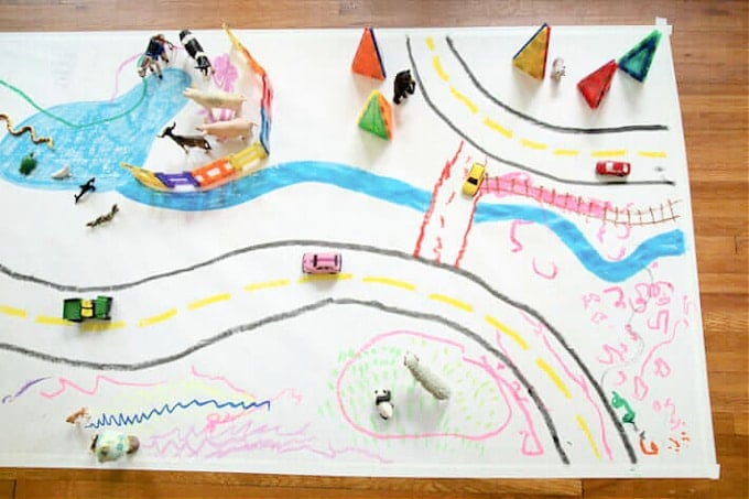 toys on DIY play mat