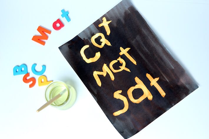 Writing words with magic paper