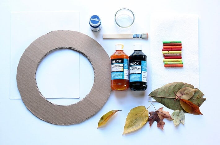 Materials for Fall Leaf Rubbings Wreath project