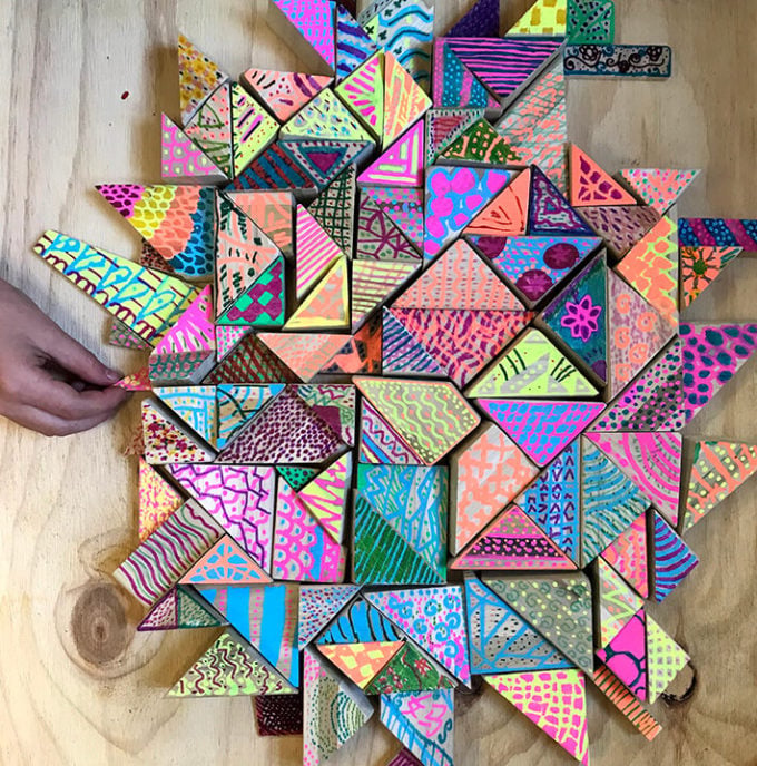 Painted wood blocks feature