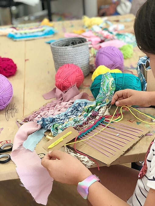 Simple cardboard looms make create weaving for kids textile project