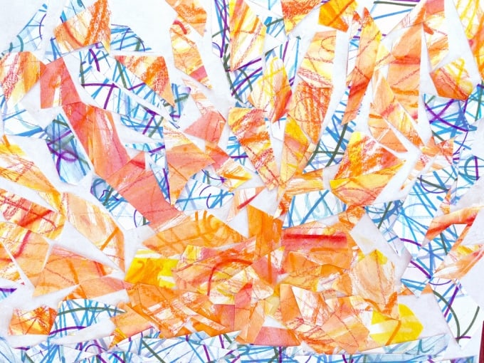 sun collage inspired by alma thomas_joanna pink collage art for kids
