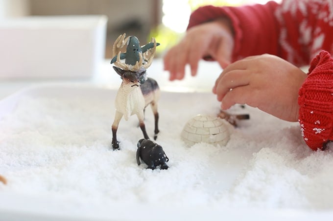 winter sensory play bin for kids