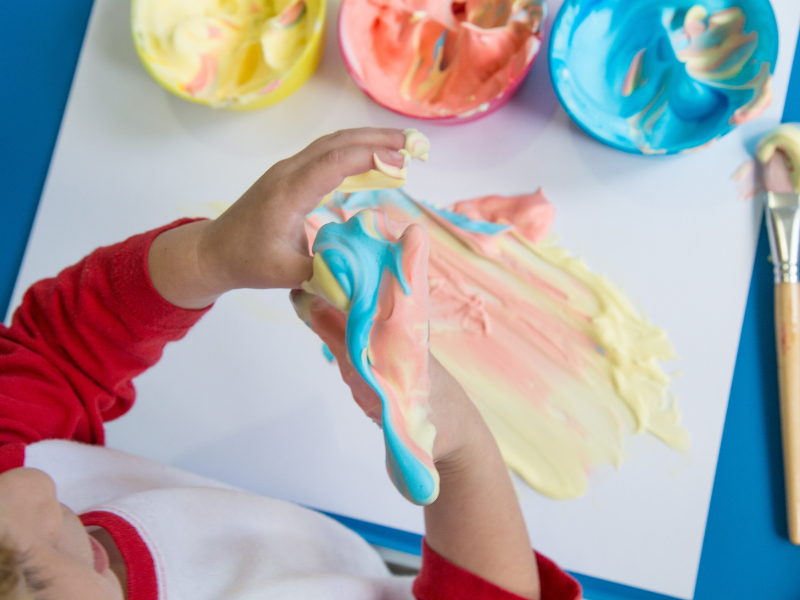 foam paint on hands