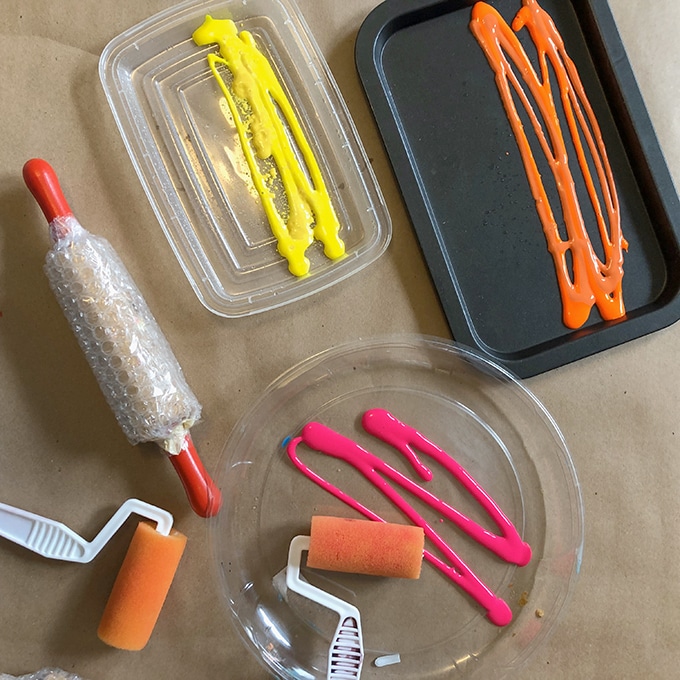trays with paint