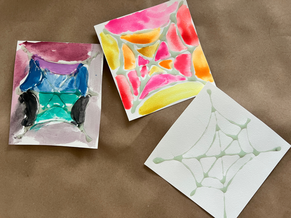 painted glue spiderwebs