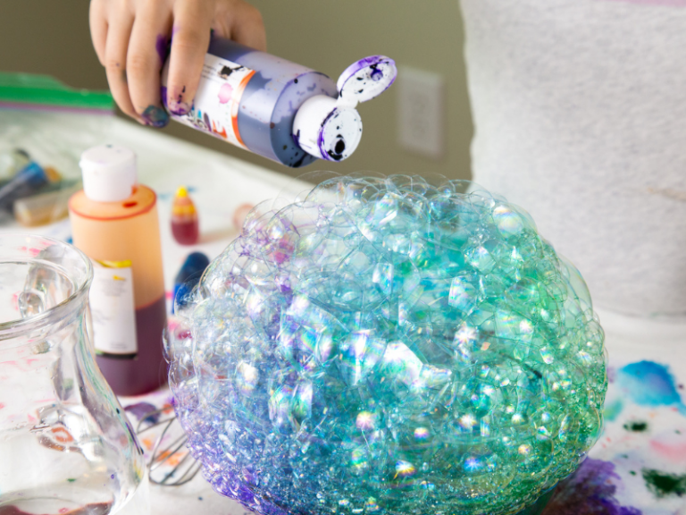 adding paint to bubbles