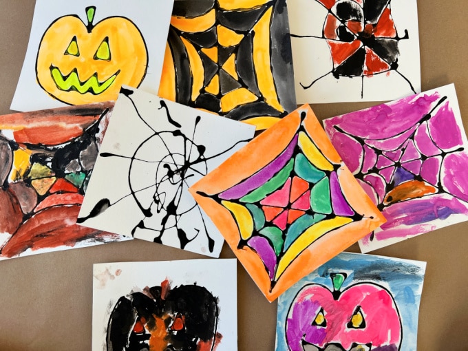 halloween art project black glue resist