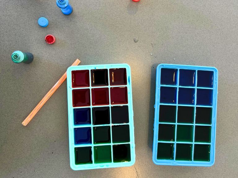 ice cube trays with food coloring