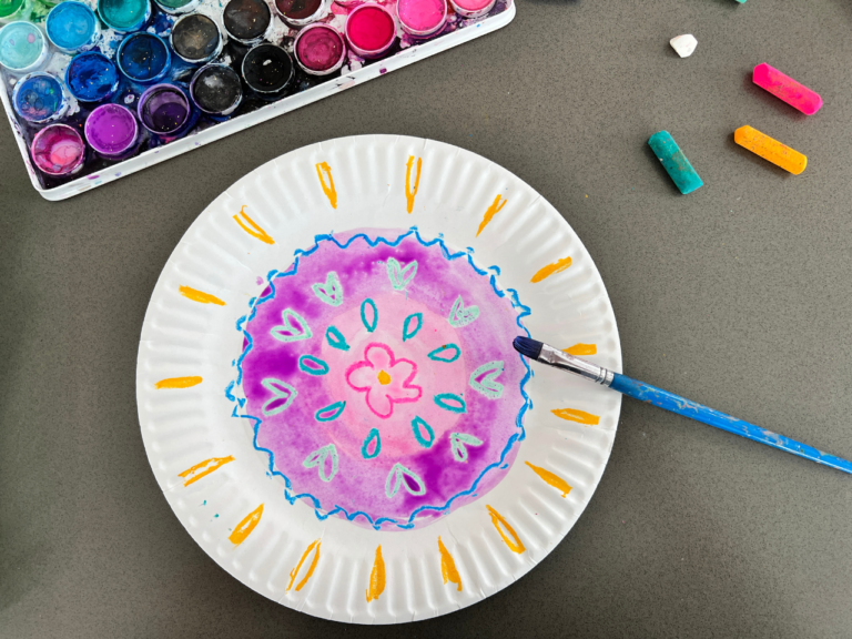 watercolor resist on paper plate