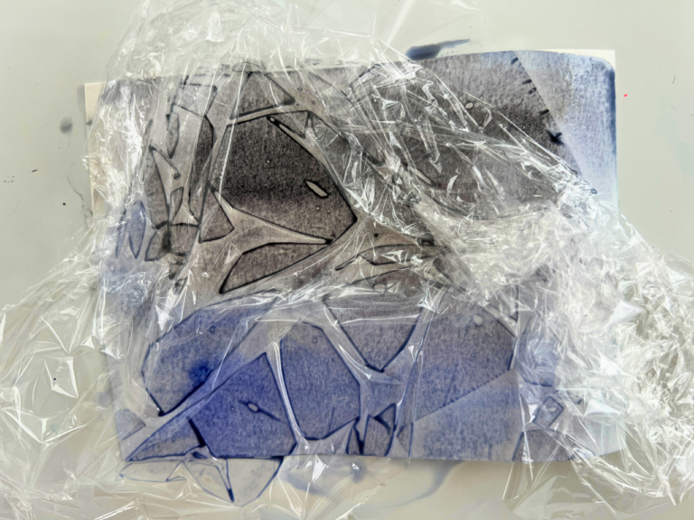 watercolor with saran wrap