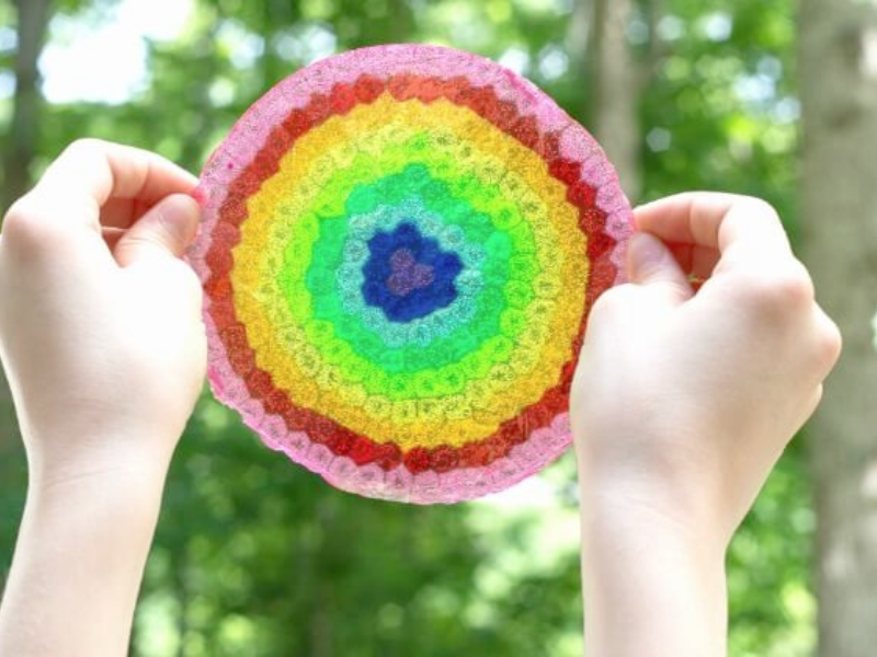 rainbow plastic bead suncatcher