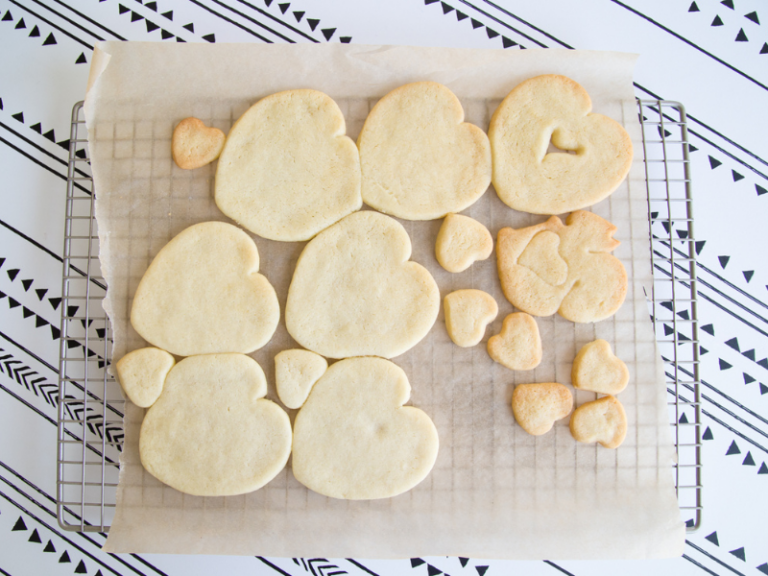 sugar cookies on cooling sheet