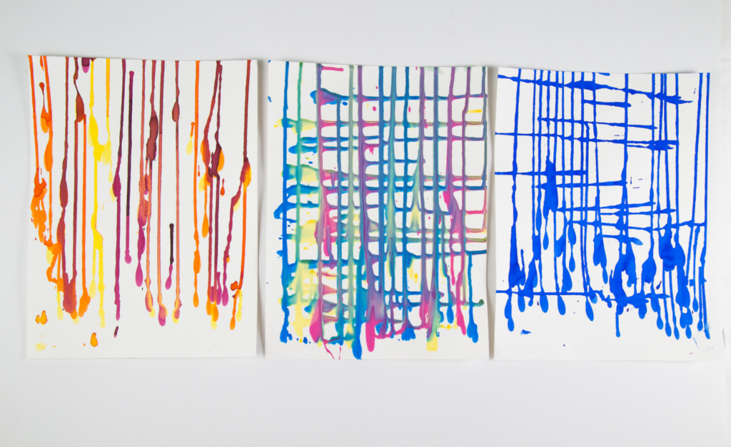 drip paintings hung up
