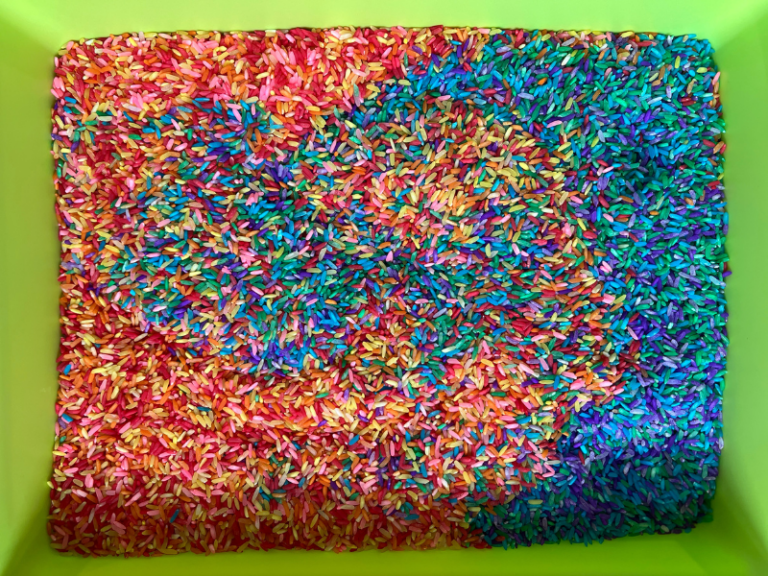 rainbow rice in tray