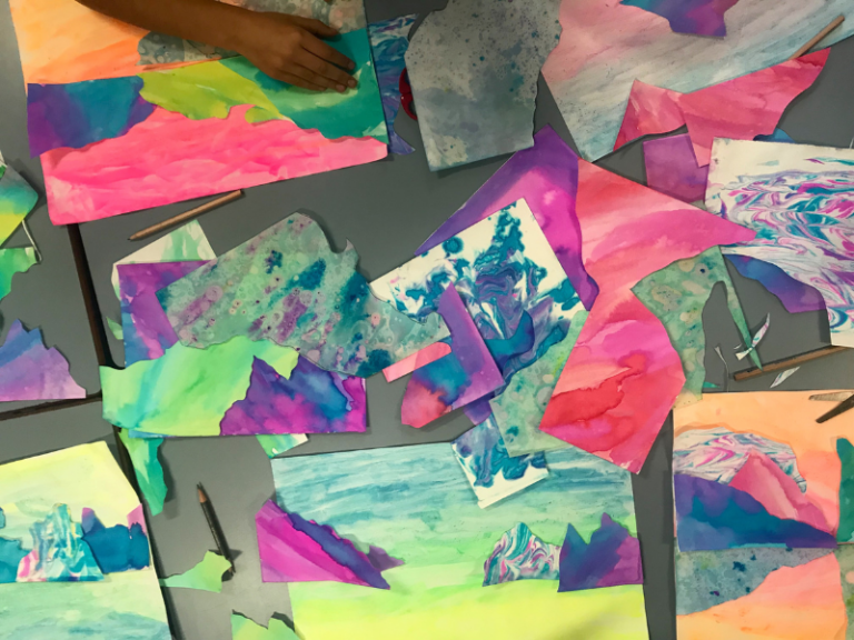 marbled paper pieces