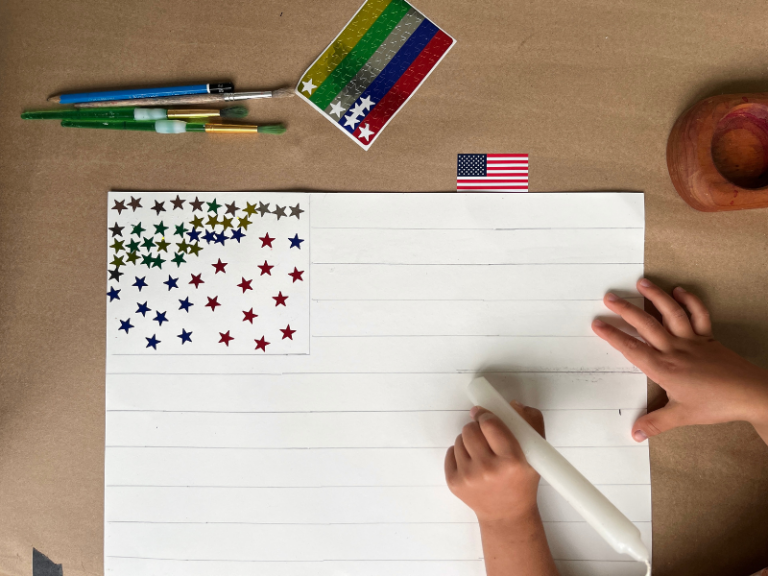 drawing on flag with candle