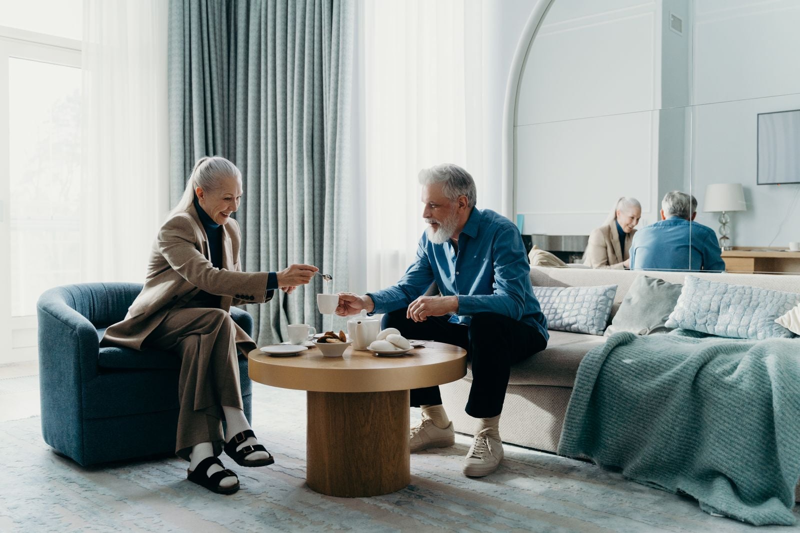 older couple morning coffee